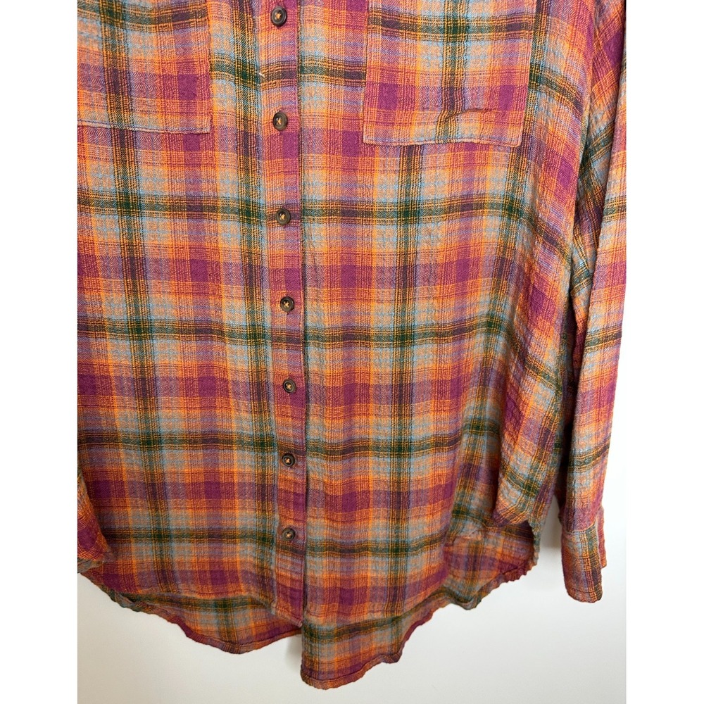 Pilcro Plaid Button Down Shirt Medium Long Sleeve Pockets Orange Purple Anthro - Picture 6 of 13